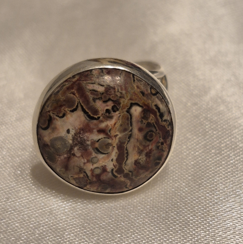 Handmade Sterling Silver Round Leapard Skin Jasper Ring